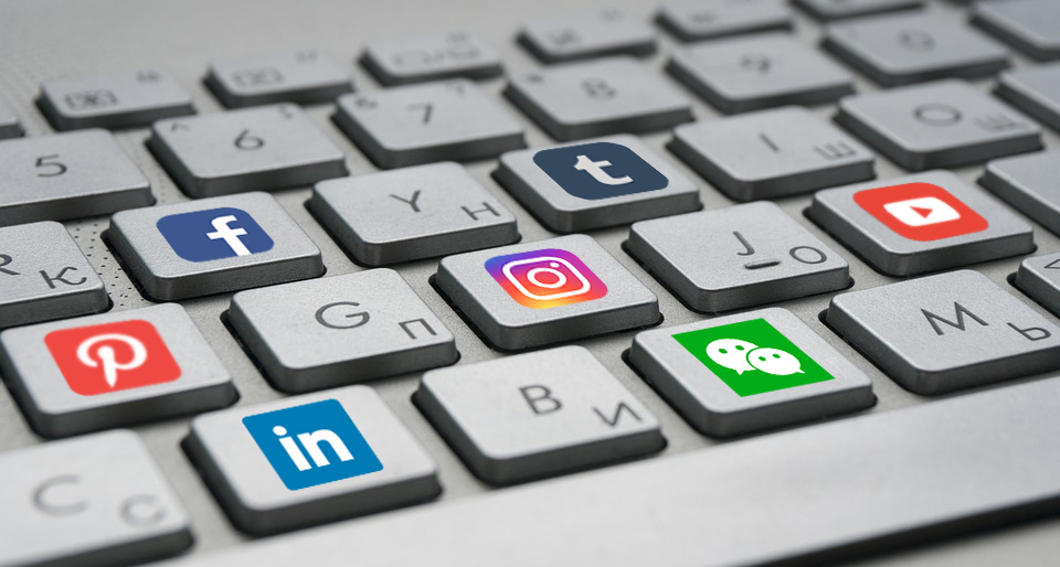 Companies like Facebook, Twitter, Instagram, YouTube, LinkedIn, and What's App (pictured as keys on a keyboard) should serve the public interest, since they are taking advantage of public goods.  